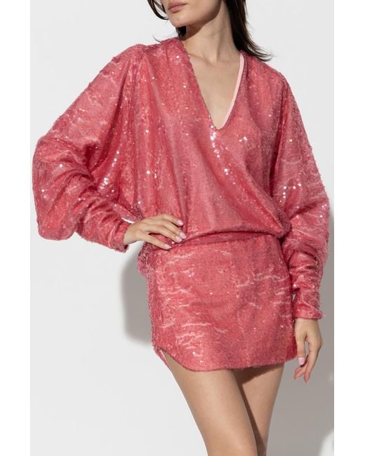 The Attico Red The Gael Sequin-Embellished V-Neck Mini Dress