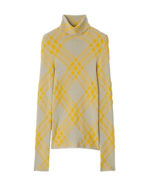 Burberry Yellow Checked Roll-Neck Jumper for men