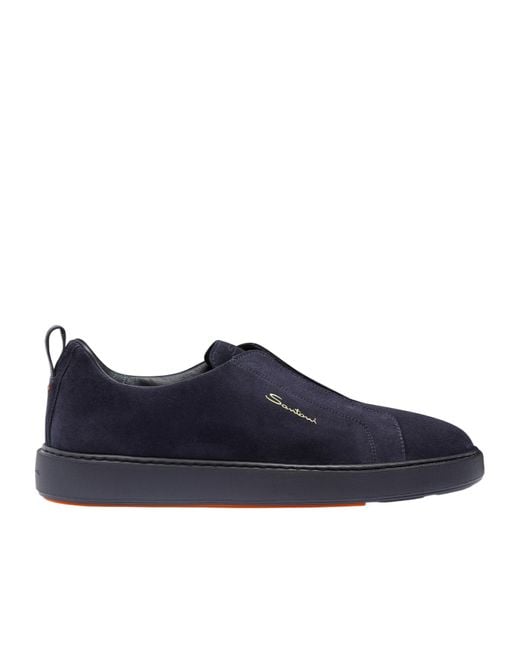 Santoni Blue Round-Toe Slip-On Sneakers for men