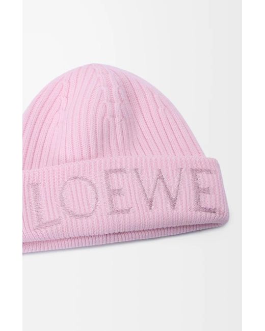 Loewe Pink Logo Embroidered Ribbed-Knit Beanie for men