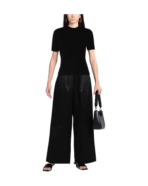 Max Mara Black Simple Solid-Color Knitted Short-Sleeved Top
