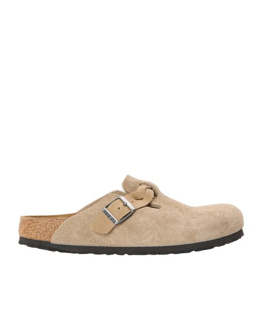 Birkenstock White Boston Suede Mules
