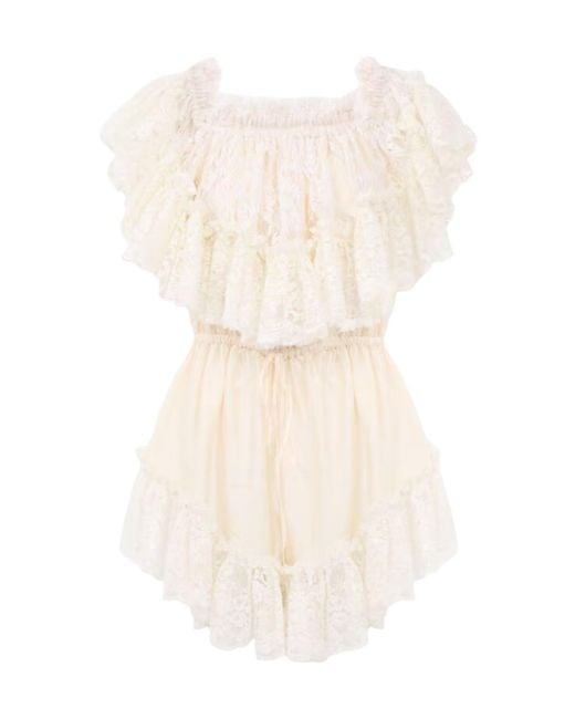 Chloé Natural Chloé Off-The-Shoulder Mini Jumpsuit