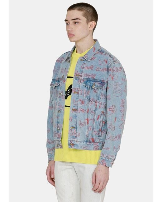 we11done Blue Graffiti Print Denim Jacket for men