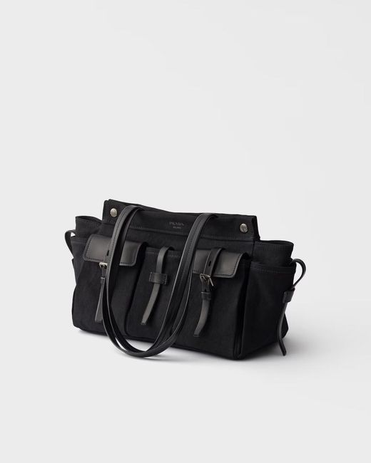 Prada Black Route Large Canvas And Leather Tote Bag
