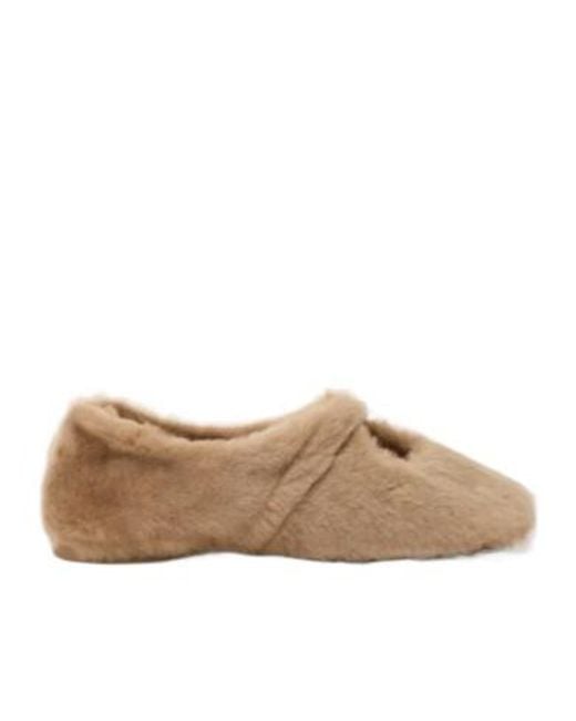 Loewe Brown Shearling Pebble Soft Ballerina Shoes