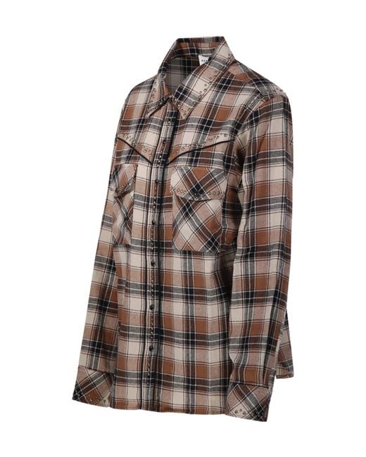 P.A.R.O.S.H. Brown P.A.R.O..H. Cowboyd Studded Check Shirt