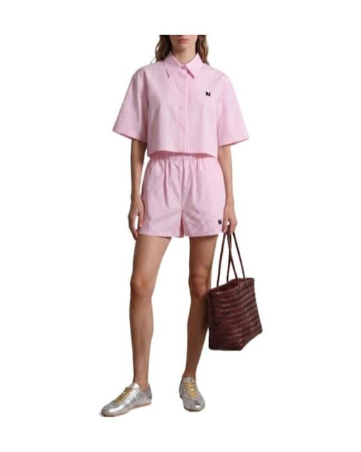 MSGM Pink Cropped Short Sleeve Cotton Shirt
