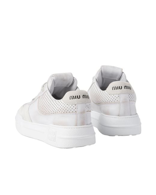 Miu Miu White Bleached Leather And Suede Sneakers
