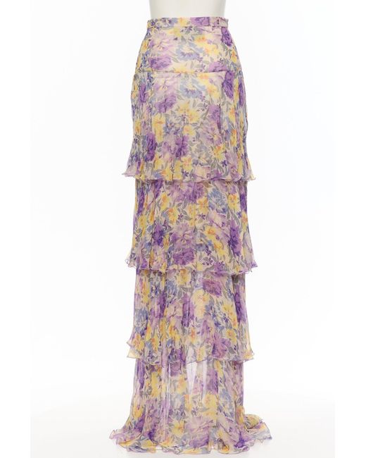 Valentino Pink Floral Tiered Maxi Skirt