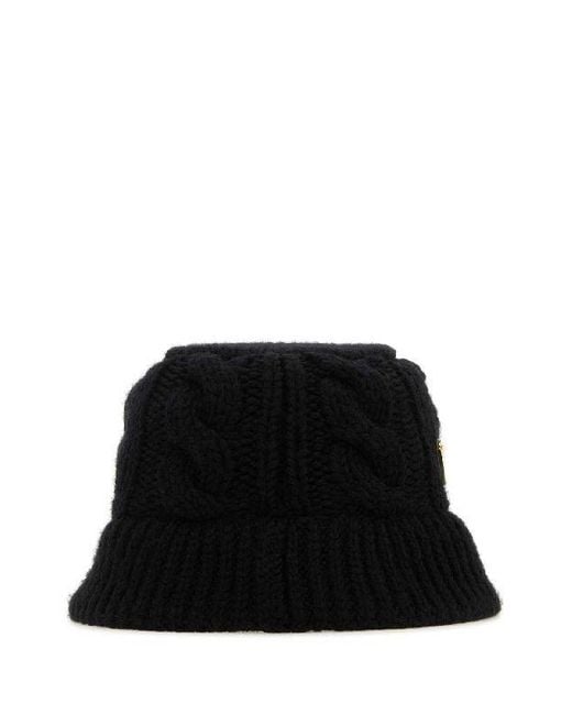Prada Black Cable-Knit Bucket Hat