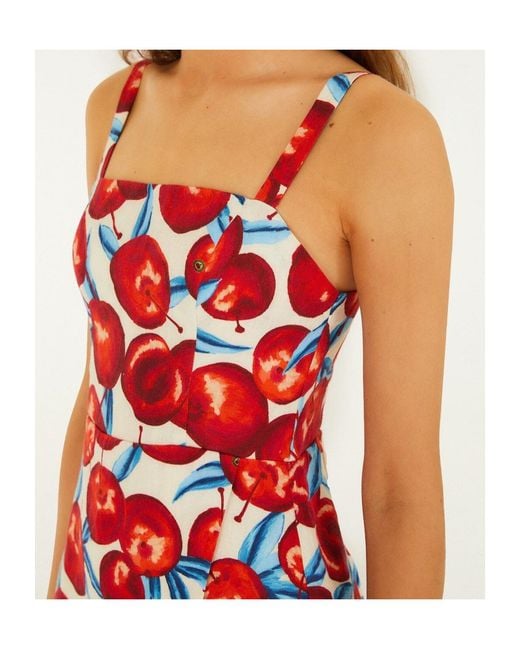 Farm Rio Red Cherry-Print Mini Dress