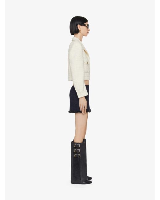 Givenchy Blue Tweed Frayed-Edge Skirt