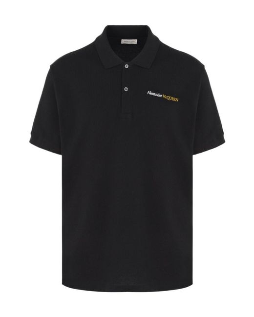 McQueen Black Logo Embroidered Polo Shirt for men
