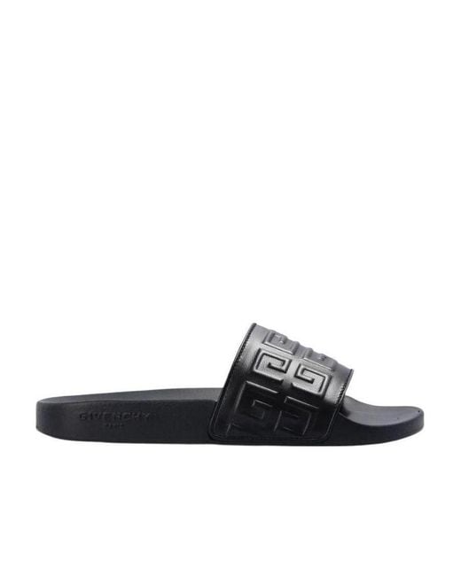 Givenchy Black 4G Logo Embossed Slip-On Sandals