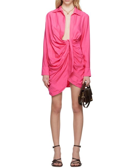 Jacquemus Pink Bahia Tied Long-Sleeved Dress