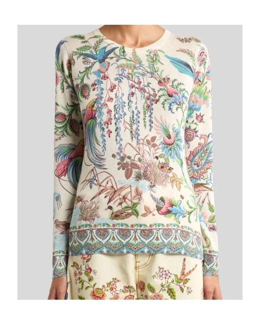 Etro Multicolor Silk And Cashmere Sweater With Flora And Fauna Motif