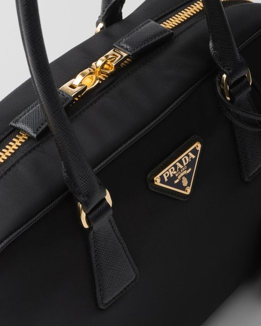 Prada Black Re-Edition 1978 Medium Re-Nylon And Saffiano Leather Two-Handle Bag