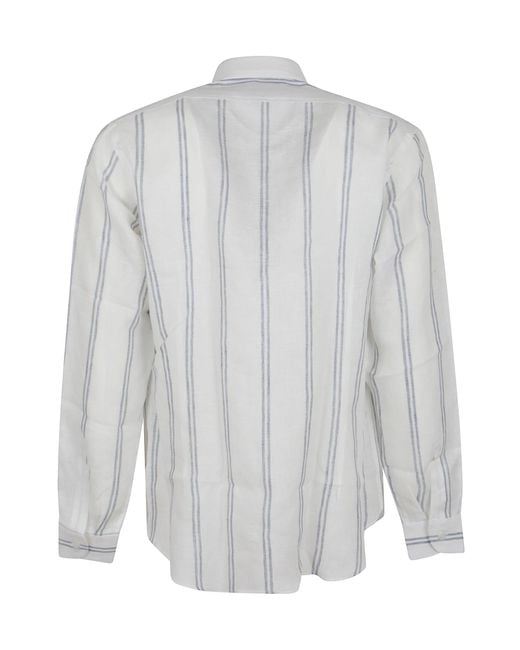 Eleventy White Striped Long Sleeve Shirt for men