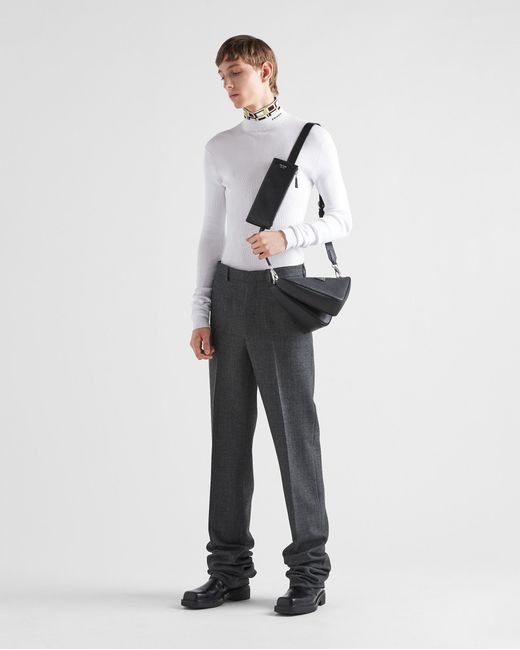 Prada Black Saffiano Leather And Leather Shoulder Bag for men