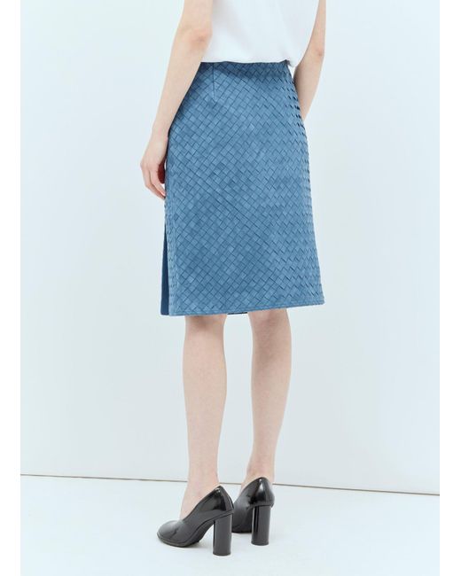 Bottega Veneta Blue Intreciato Mid-Length Skirt