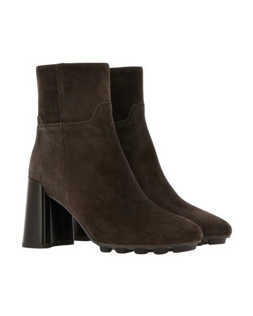 Hogan Brown Block Heel Ankle Boots