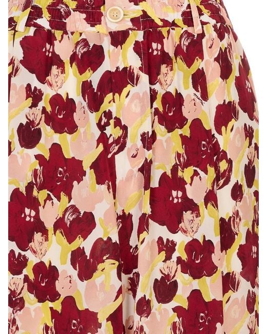 Marni Red Secret Bouquet Floral Printed Trousers