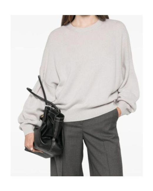Lisa Yang White Crew-Neck Balloon-Sleeve Sweater