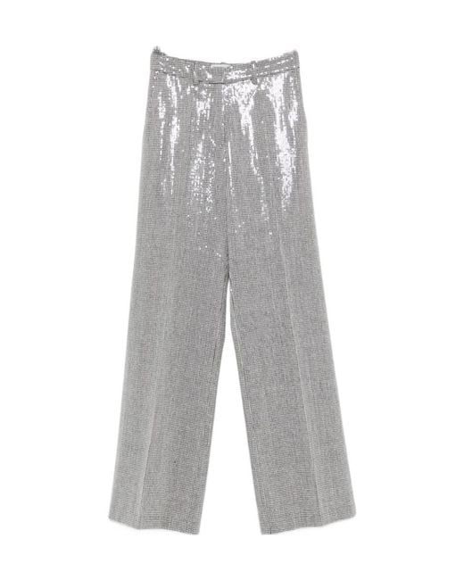 ERMANNO FIRENZE Gray Sequin-Embellished Houndstooth Trousers