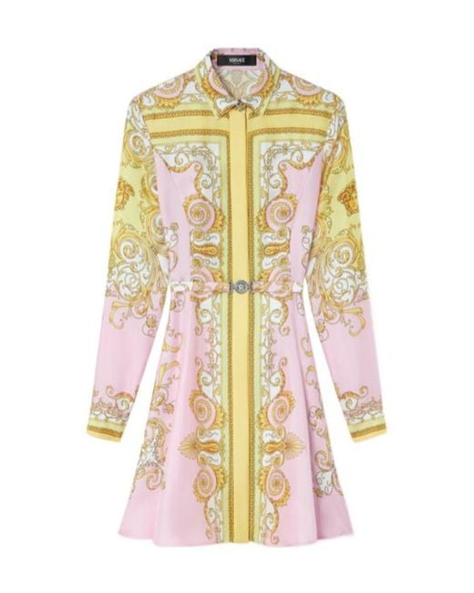 Versace White Pattern-Printed Twill Mini Shirt Dress