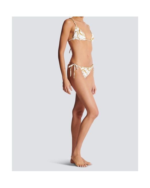 Balmain White Two Piece Chain-Print Triangle Bikini Set