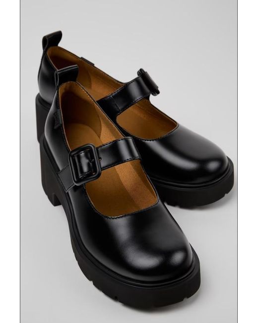 Camper Black Buckled Platform Pumps