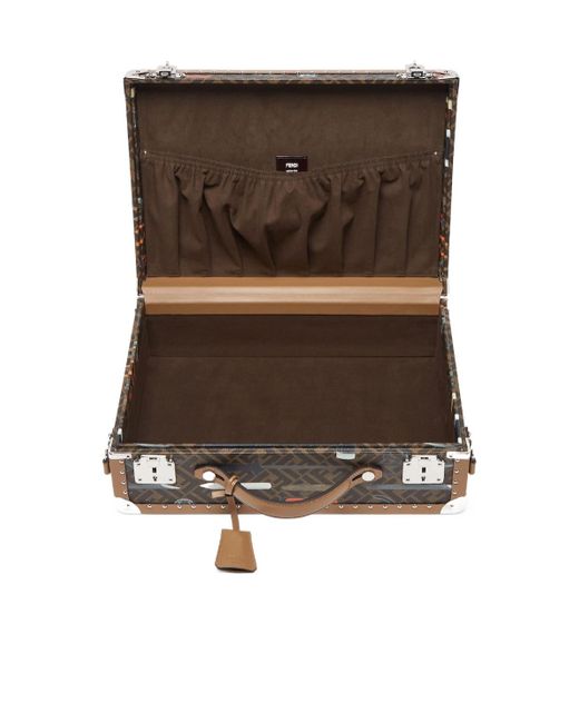 Fendi Brown Ff Canvas Suitcase With Tool Print for men