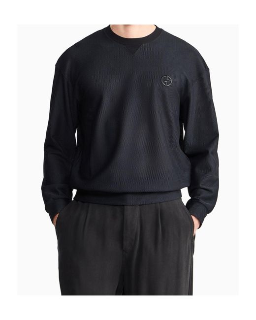 Giorgio Armani Blue Textured Logo Sweater for men