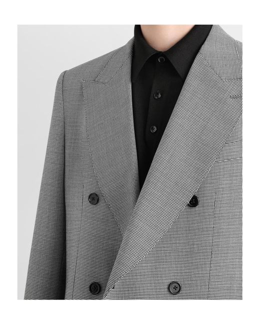 Dolce & Gabbana Gray Double-Breasted Houndstooth Tailored Jacket for men