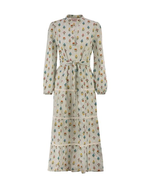 Mc2 Saint Barth Natural Belted Floral Printed Midi Dress