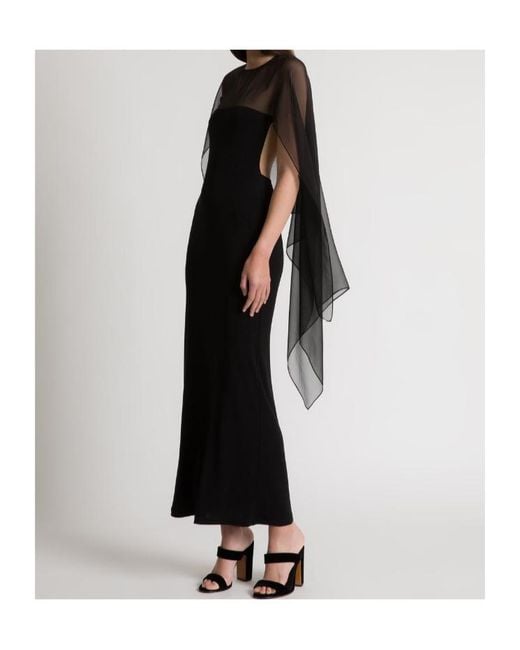 Alberta Ferretti Black Long Dress With Sheer Chiffon Sleeves