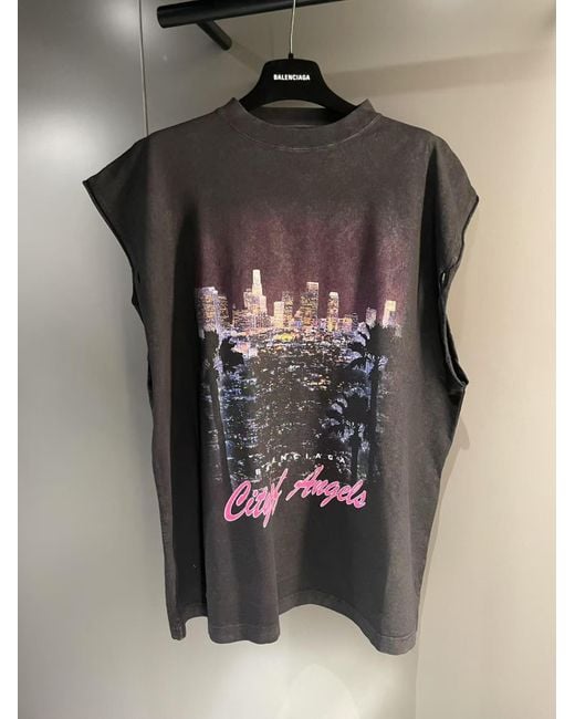 【BALENCIAGA】City Of Angels Sleeveless T-Shirt Balenciaga City Of Angels Printed Sleeveless T-Shirt in