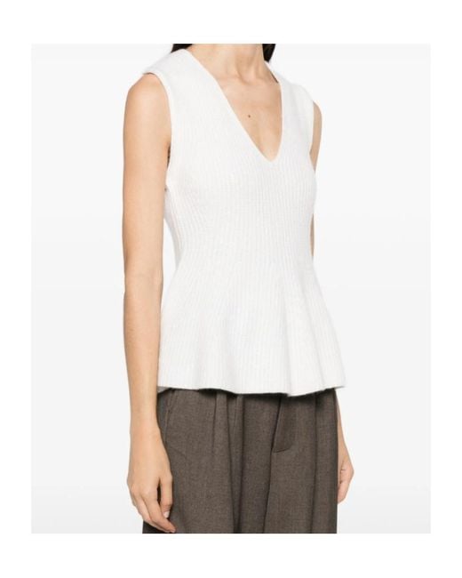 Lisa Yang White V-Neck Sleeveless Knit Top