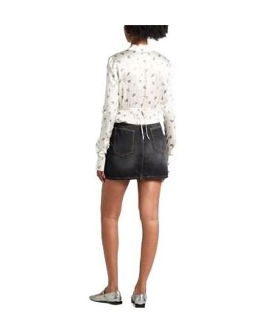 Ganni White Floral Printed Collared Long-Sleeve Bodysuit Shirt