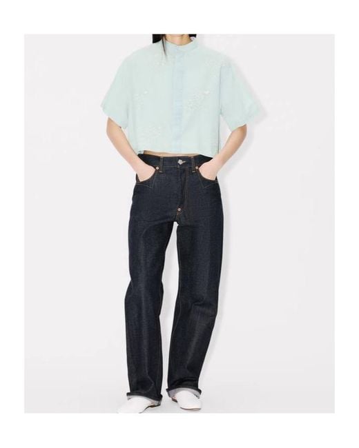 KENZO Blue Cartoon' Embroidered Short Sleeve Shirt