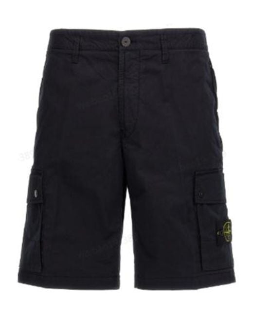 Stone Island Blue Compass-Patch Knee-Length Cargo Shorts for men