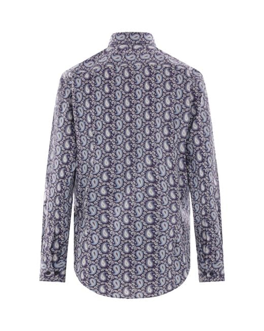 Etro Blue Graphic-Printed Curved Hem Shirt for men