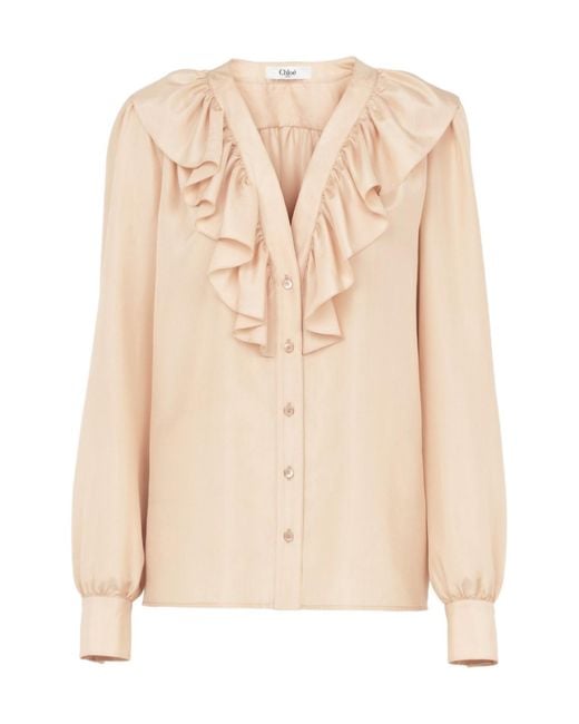 Chloé Natural Chloé Ruffle Detailed Long-Sleeve Shirt