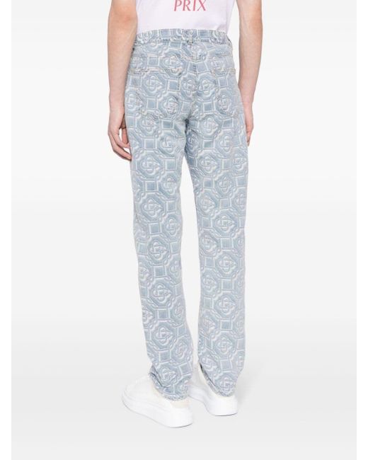 Casablanca Blue Bleached Monogram Denim Trousers for men