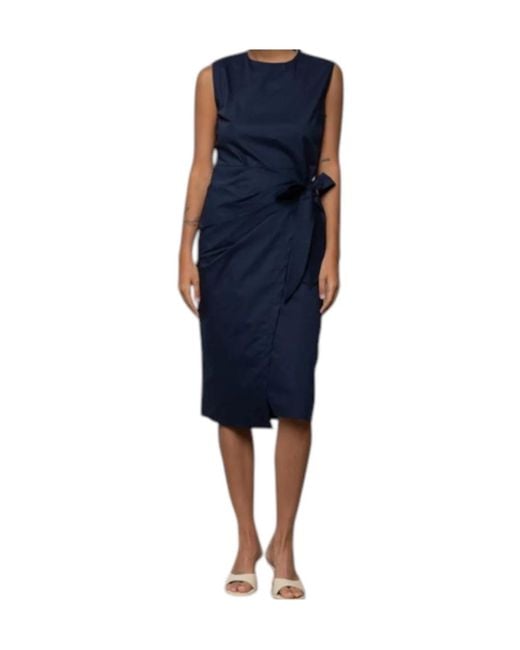 Kaos Blue Knotted Wrap-Style Midi Dress