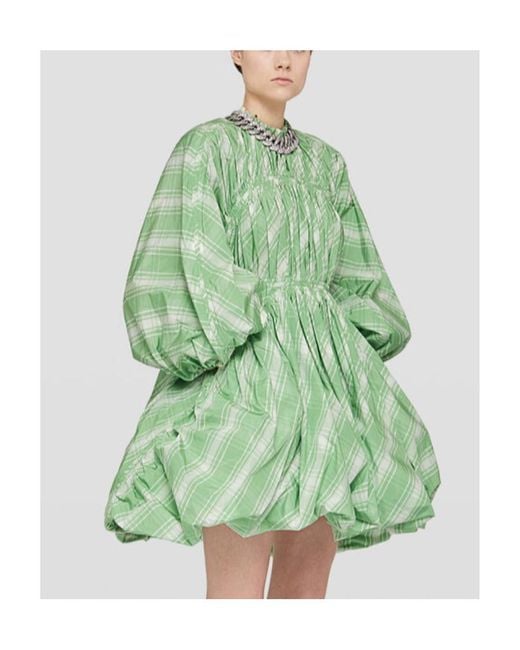 Jil Sander Green Plaid-Check Pattern Minidress
