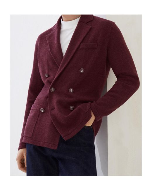 Brunello Cucinelli Purple Double-Breasted Knitted Blazer for men