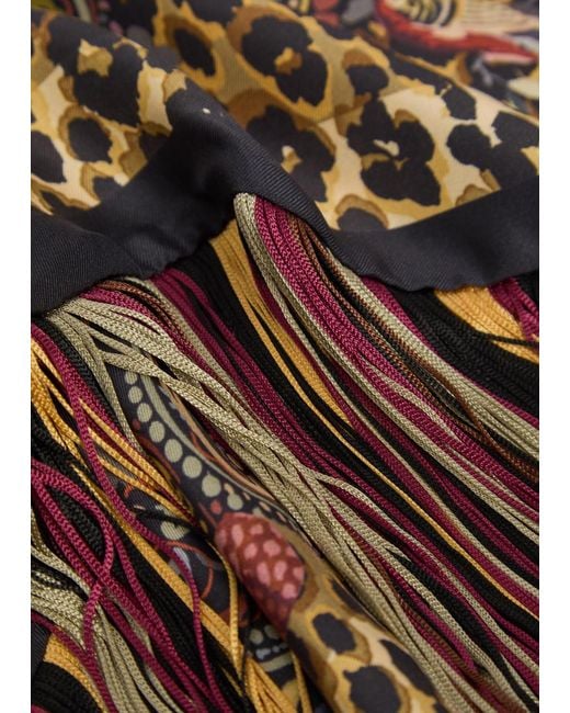 Etro Brown Printed Fringed Silk Scarf
