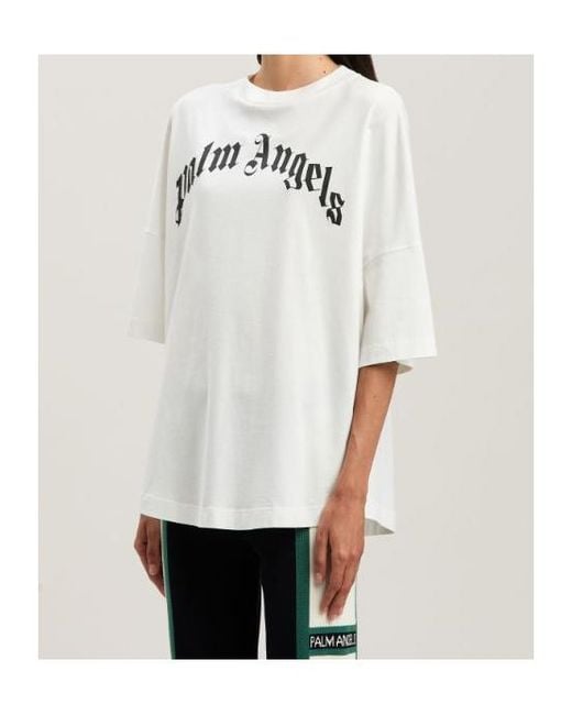 Palm Angels White Curved Logo Oversize T-Shirt